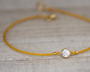 Gold Diamond Cut CZ on Silk Cord Bracelet - Dainty 14K Gold & Silver Jewelry by Olivia Cactus