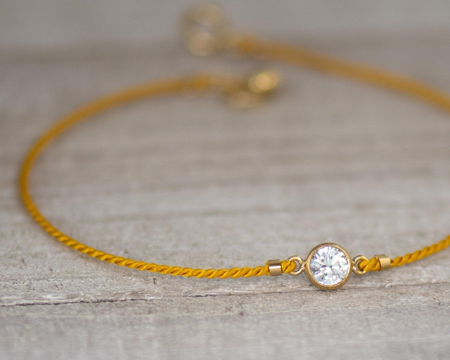 Gold Diamond Cut CZ on Silk Cord Bracelet - Dainty 14K Gold & Silver Jewelry by Olivia Cactus
