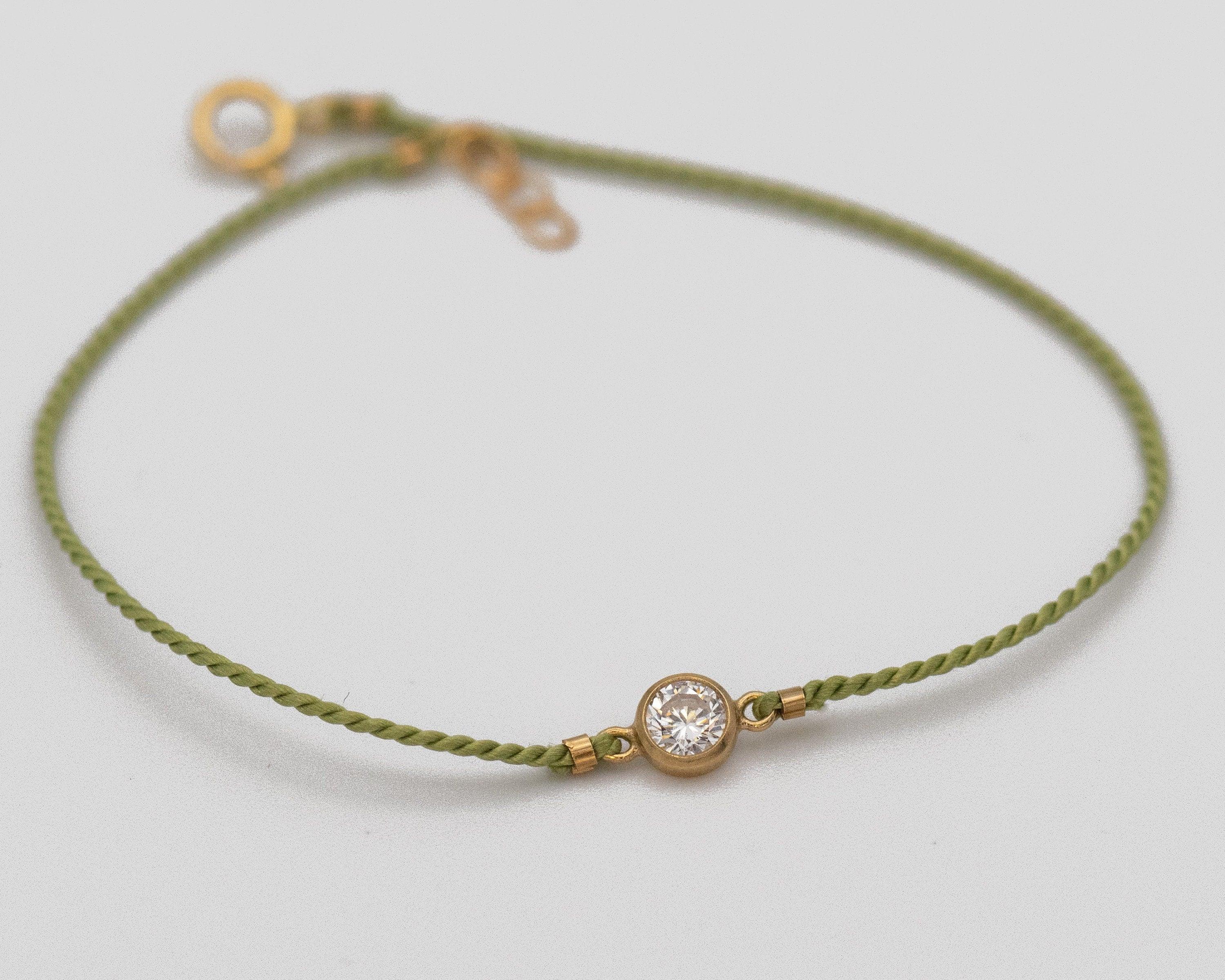 Gold Diamond Cut CZ on Silk Cord Bracelet Morse and Dainty Jewelry by Olivia Cactus