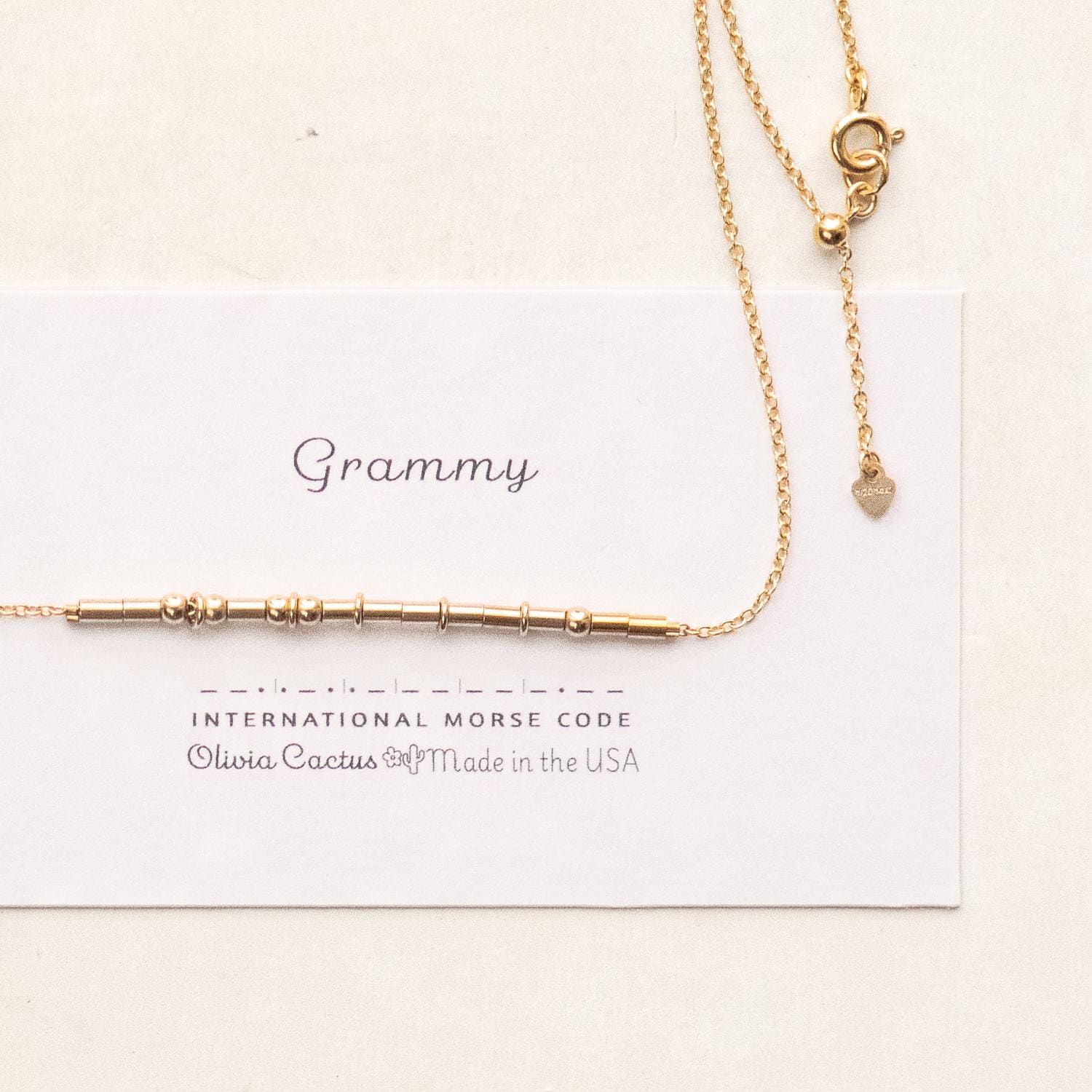 Grammy Morse Code Necklace - Dainty 14K Gold & Silver Jewelry by Olivia Cactus