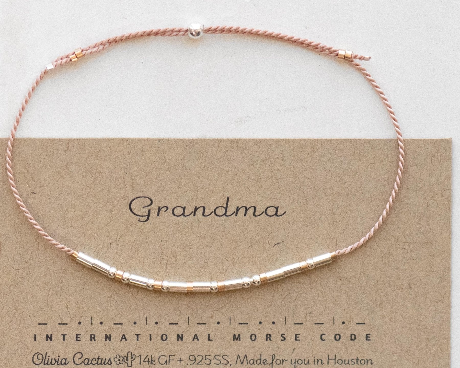 Grandma Morse Code Bracelet - Dainty 14K Gold & Silver Jewelry by Olivia Cactus