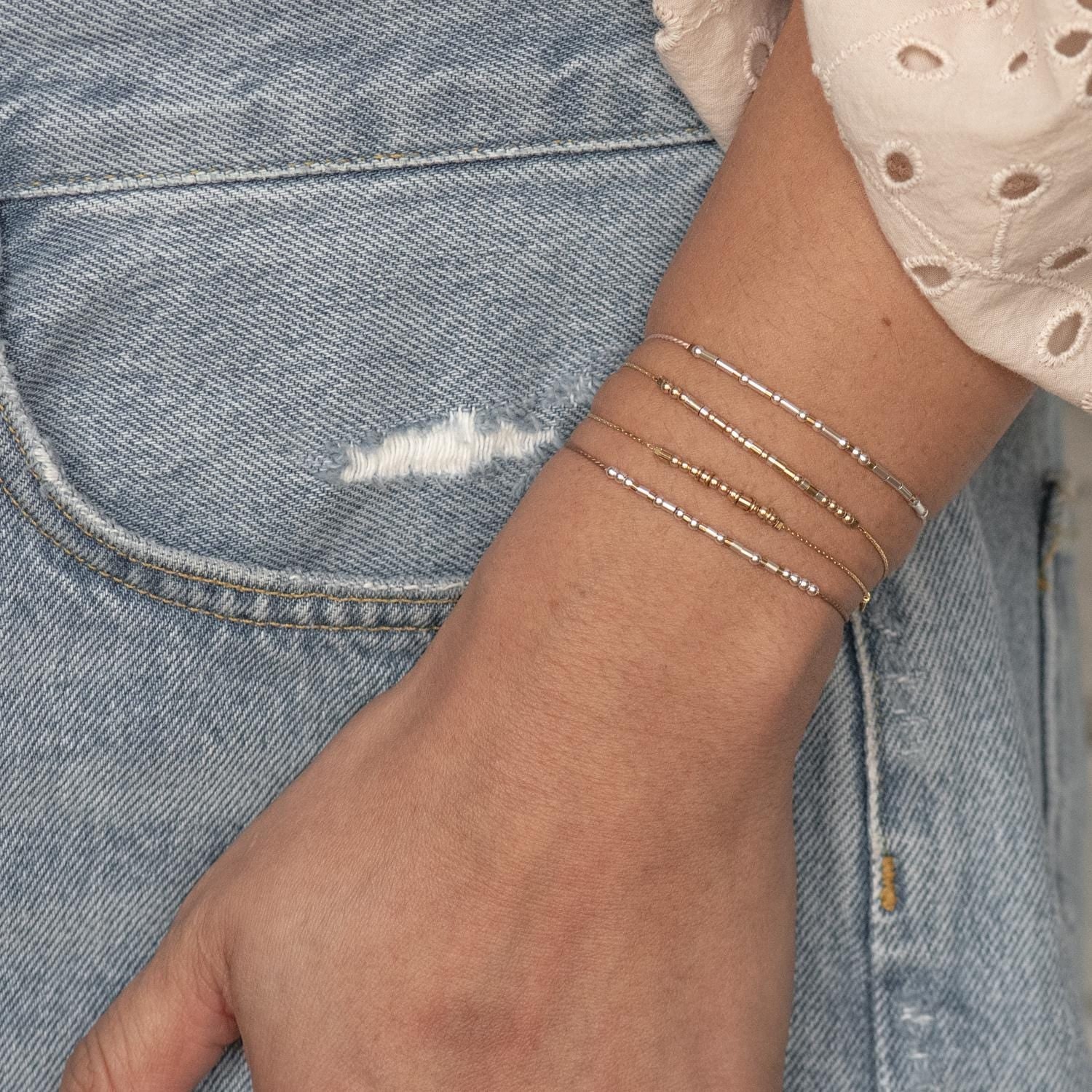 Grandma Morse Code Bracelet - Dainty 14K Gold & Silver Jewelry by Olivia Cactus
