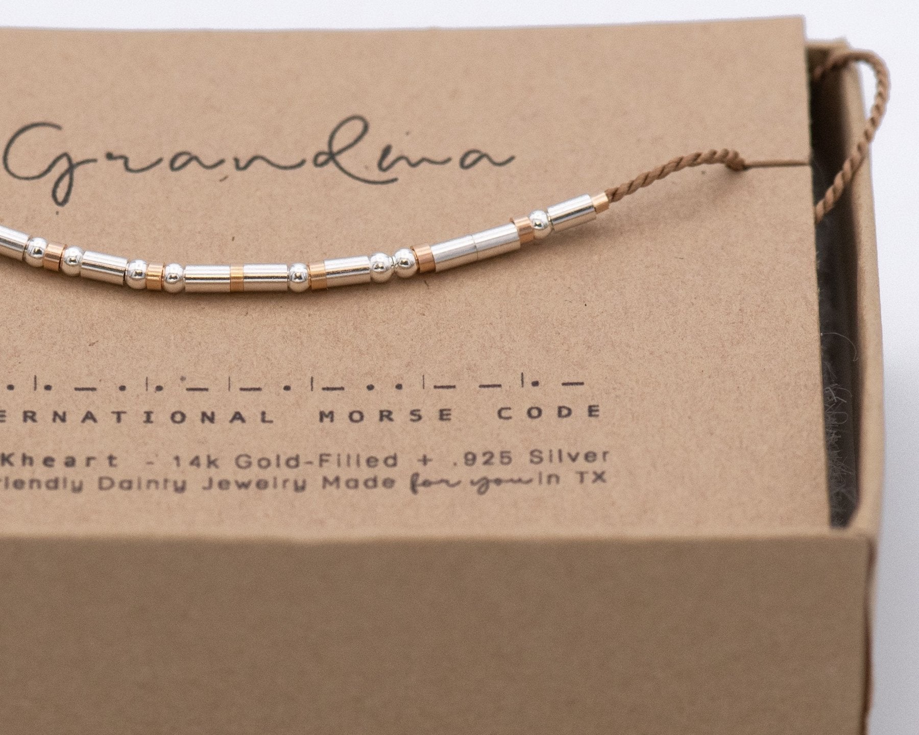 Grandma Morse Code Bracelet - Dainty 14K Gold & Silver Jewelry by Olivia Cactus