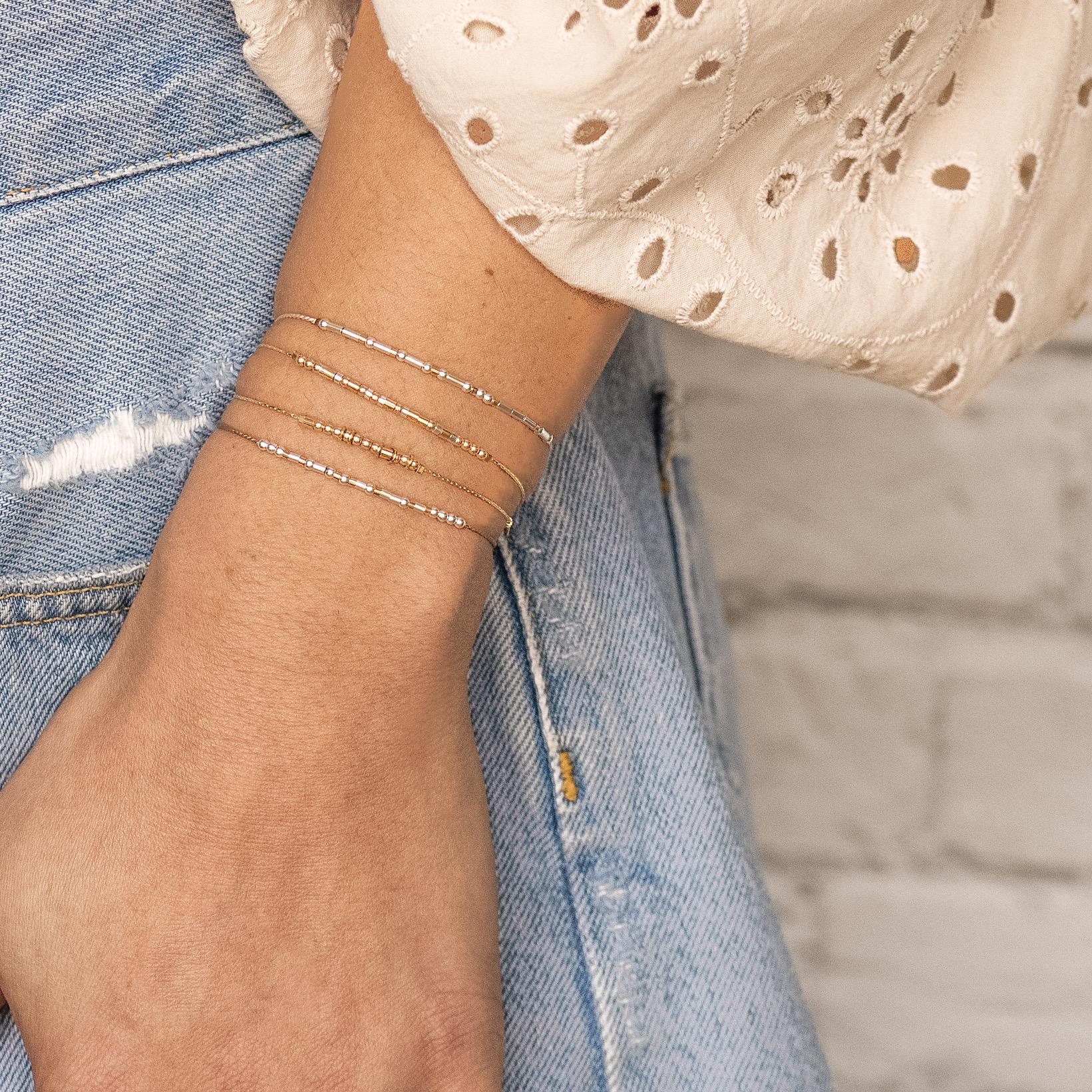 Grandma Morse Code Bracelet - Dainty 14K Gold & Silver Jewelry by Olivia Cactus
