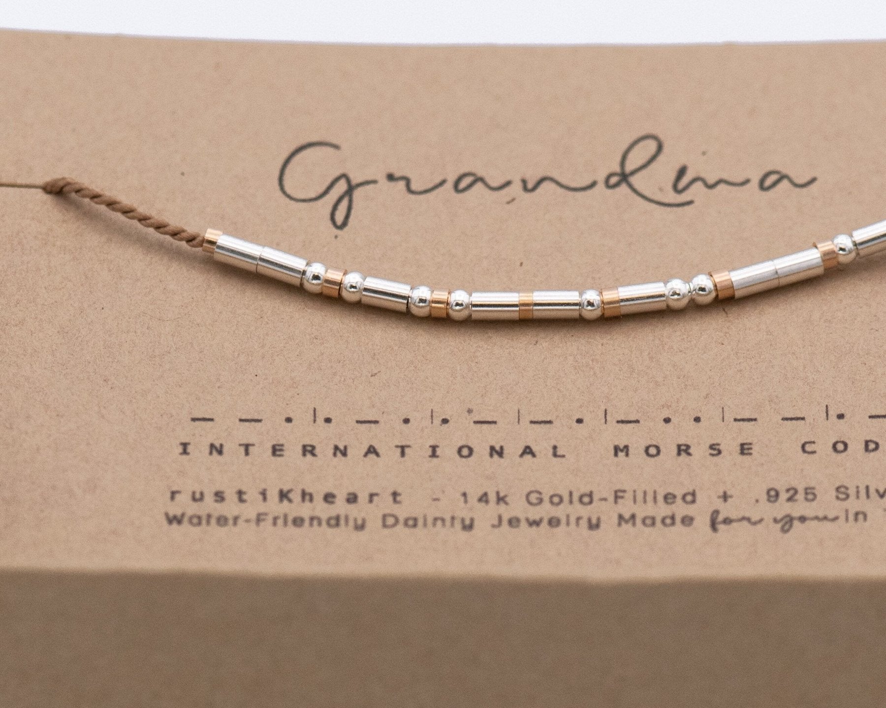 Grandma Morse Code Bracelet - Dainty 14K Gold & Silver Jewelry by Olivia Cactus