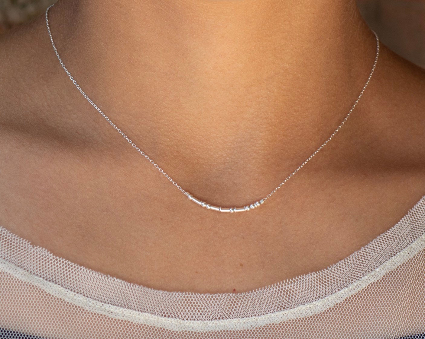 Custom Sterling Silver Morse Code Necklace: Personalized Aunt Gift