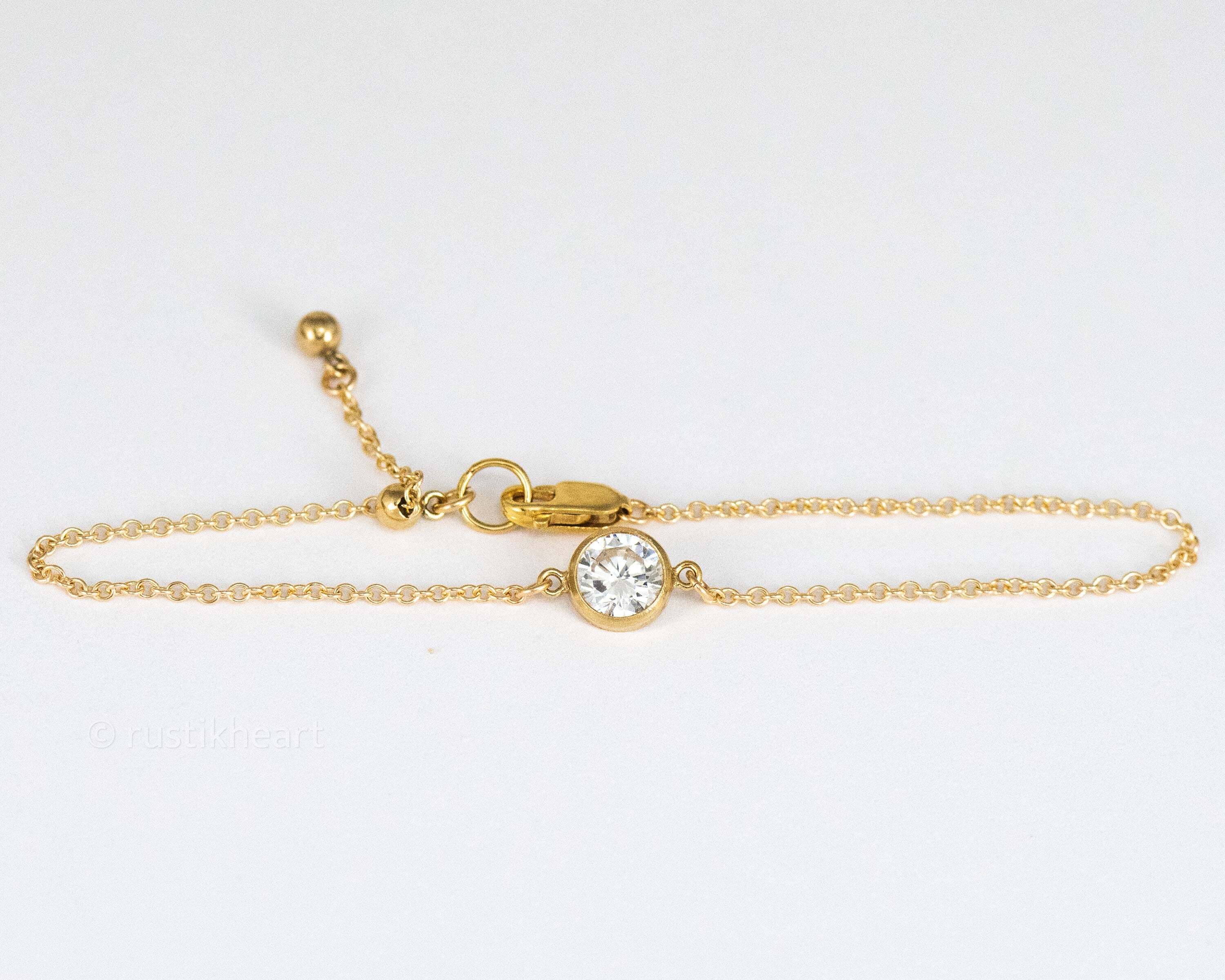 Solitaire Diamond Cut CZ Gold (GF) Chain Bracelet