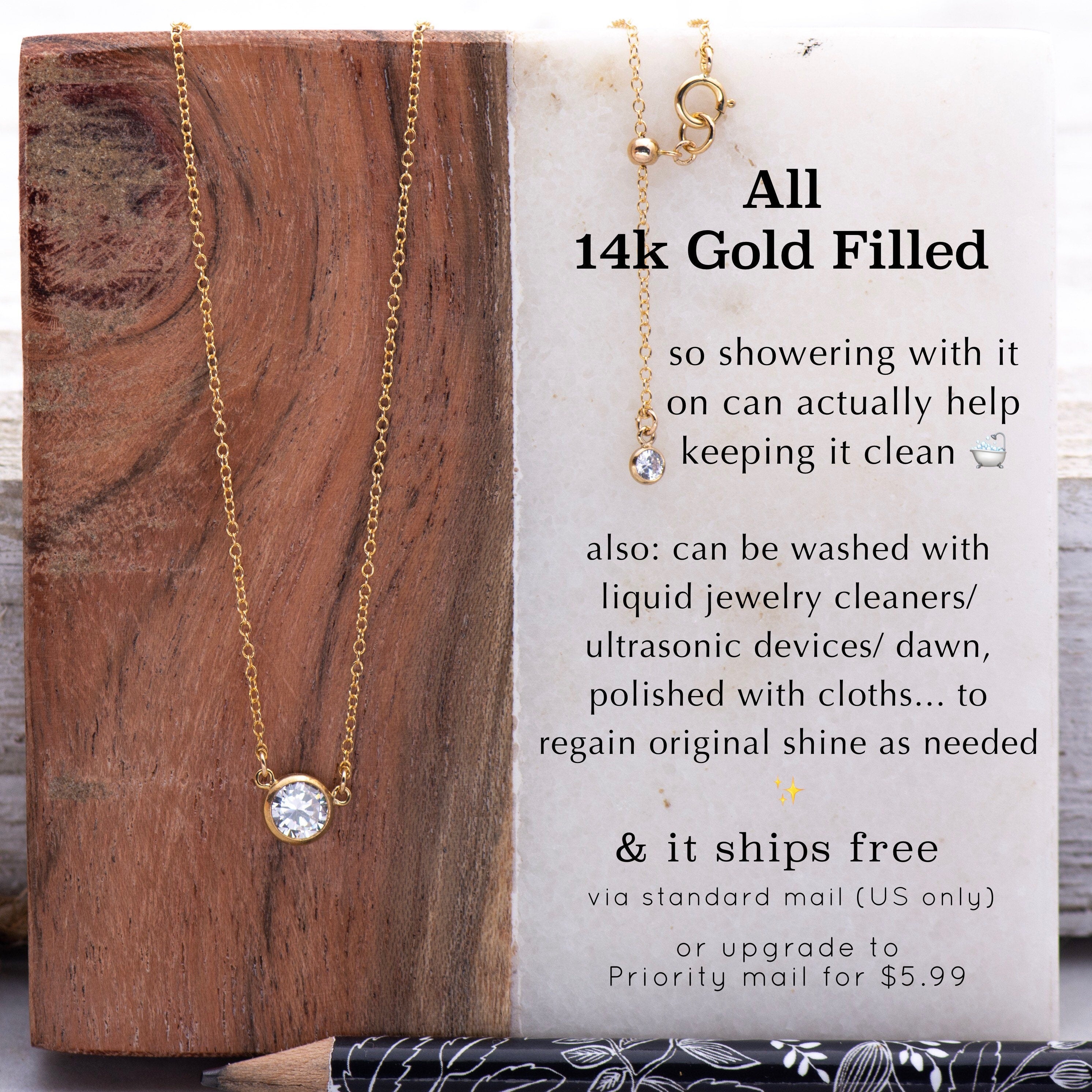 Nasreen Necklace, Diamond Cut CZ on 14k Gold Filled Chain, Dainty Bridesmaid Gift