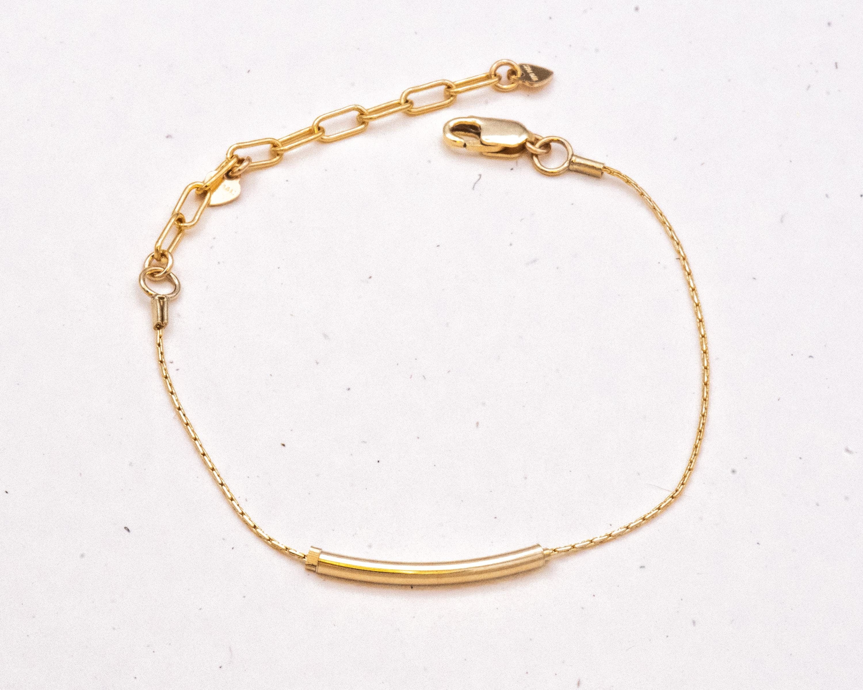 Gold Tube Bar Bracelet. Dainty Delicate Stunning Chain with Major Gleam and Light Reflection. Olivia Cactus Durable Strong Chain Bracelet