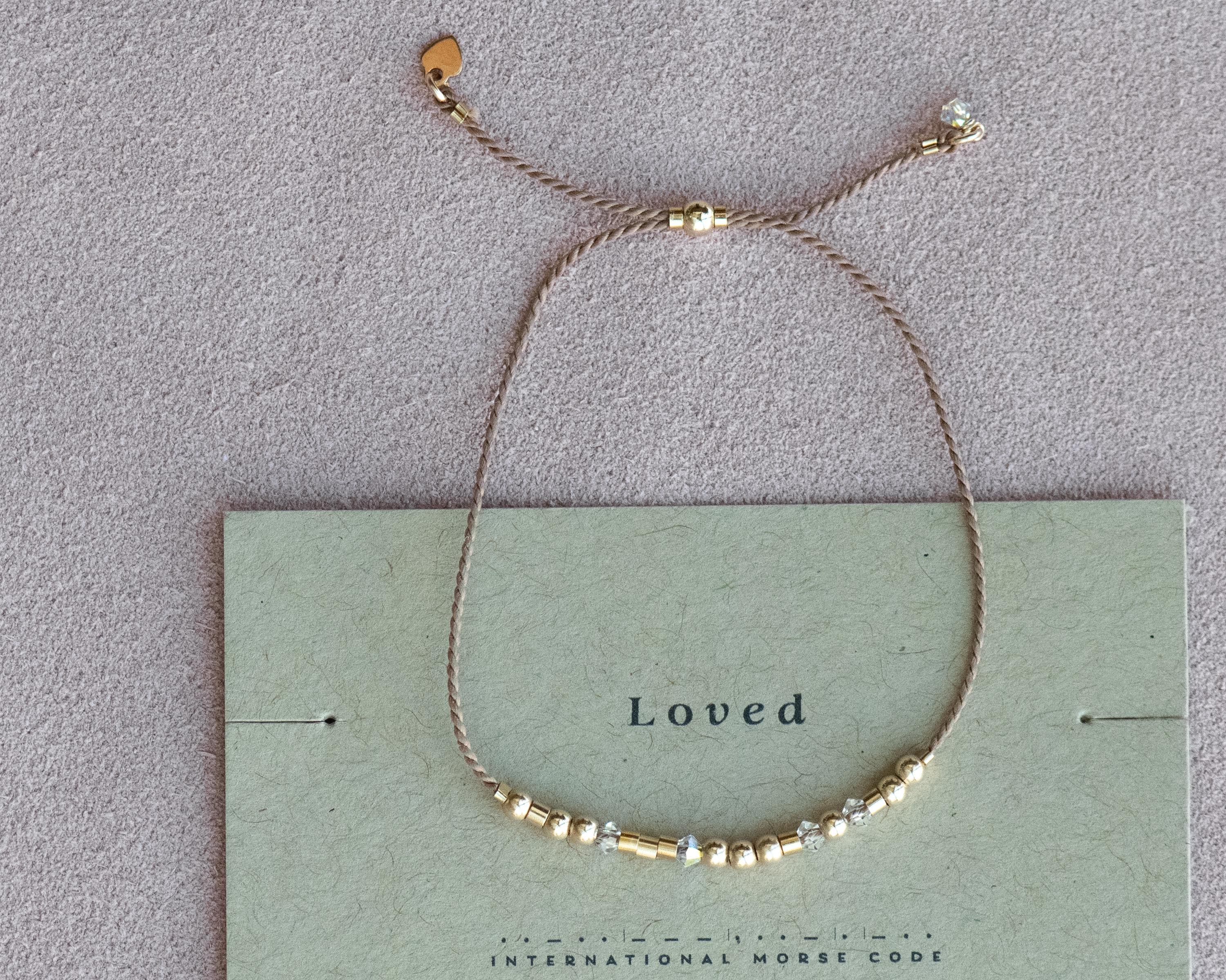 Gold + Crystals Morse Code Bracelet + Cross Charm