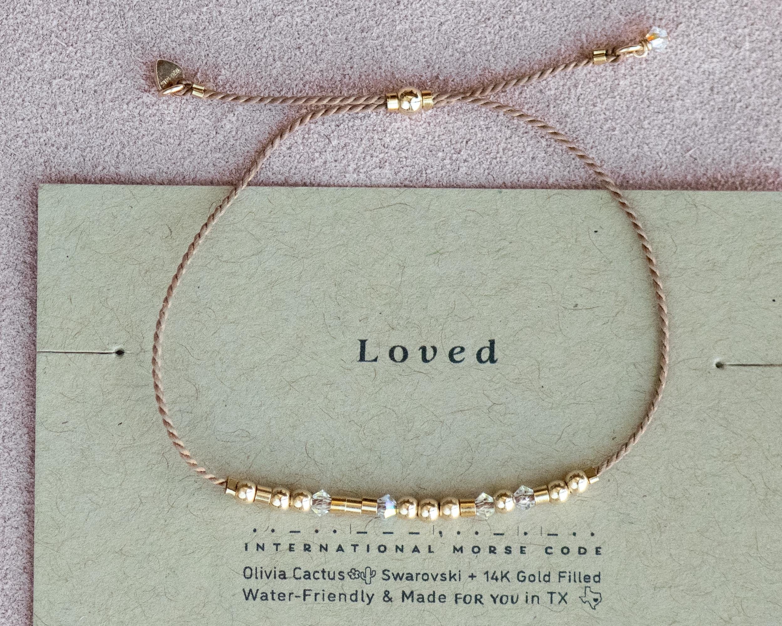 Gold + Crystals Morse Code Bracelet + Cross Charm