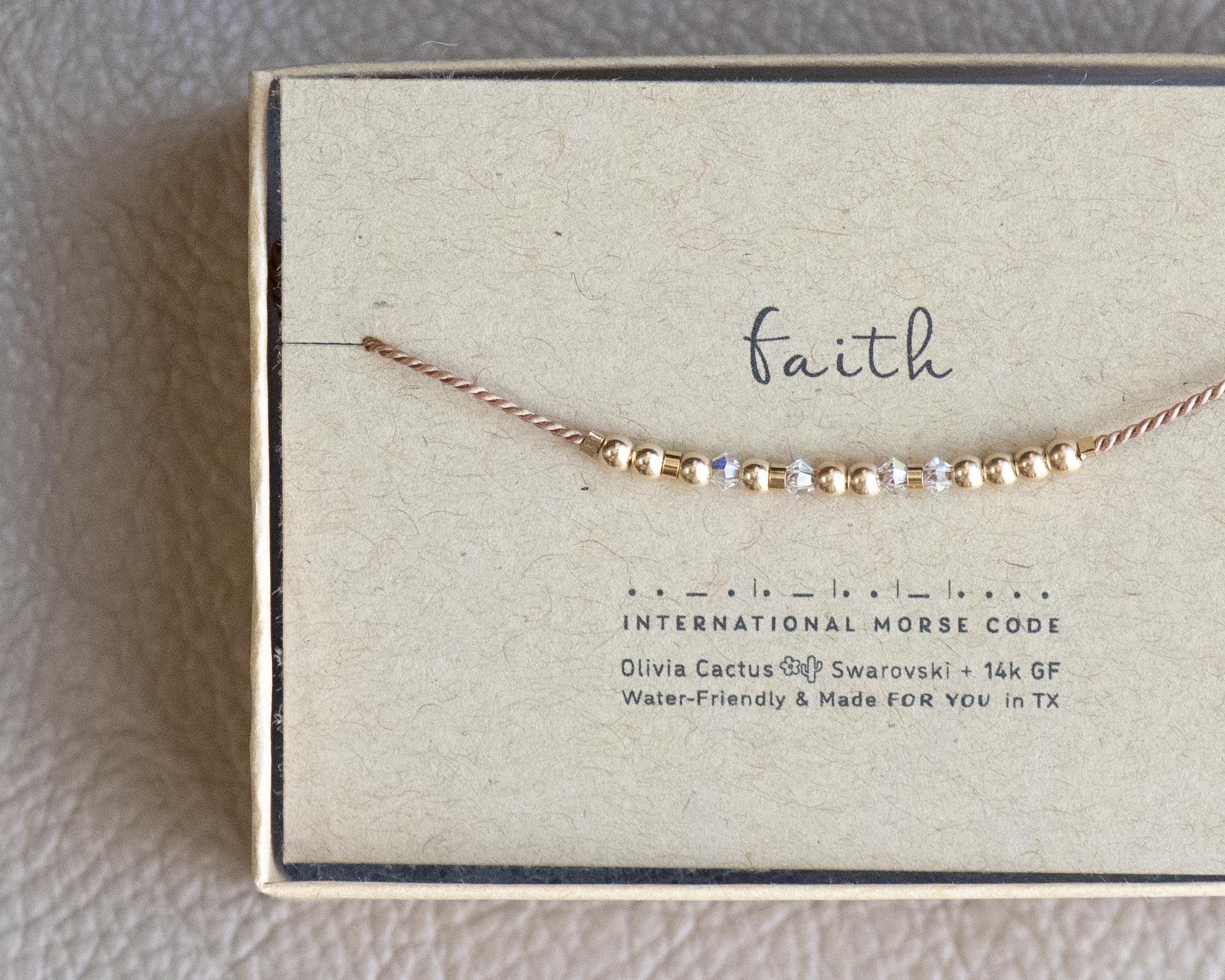 Gold + Crystals Morse Code Bracelet + Cross Charm