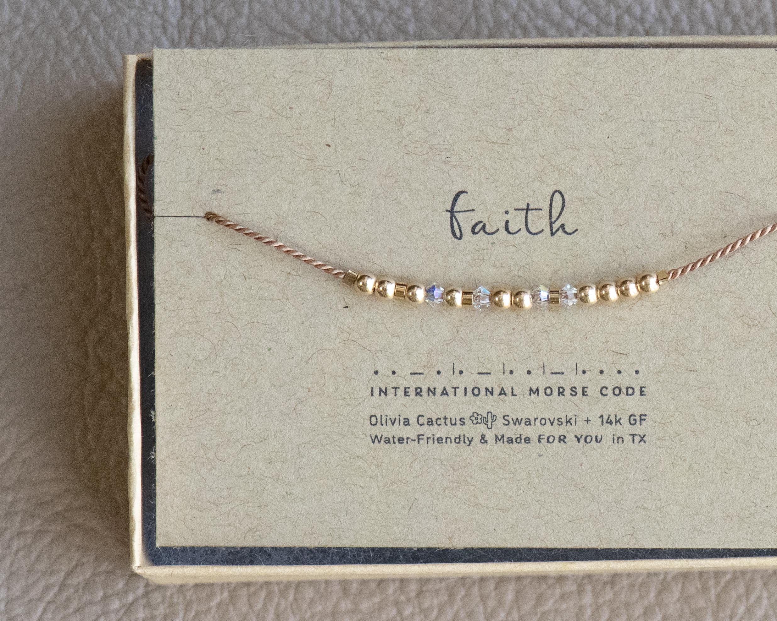 Gold + Crystals Morse Code Bracelet + Cross Charm