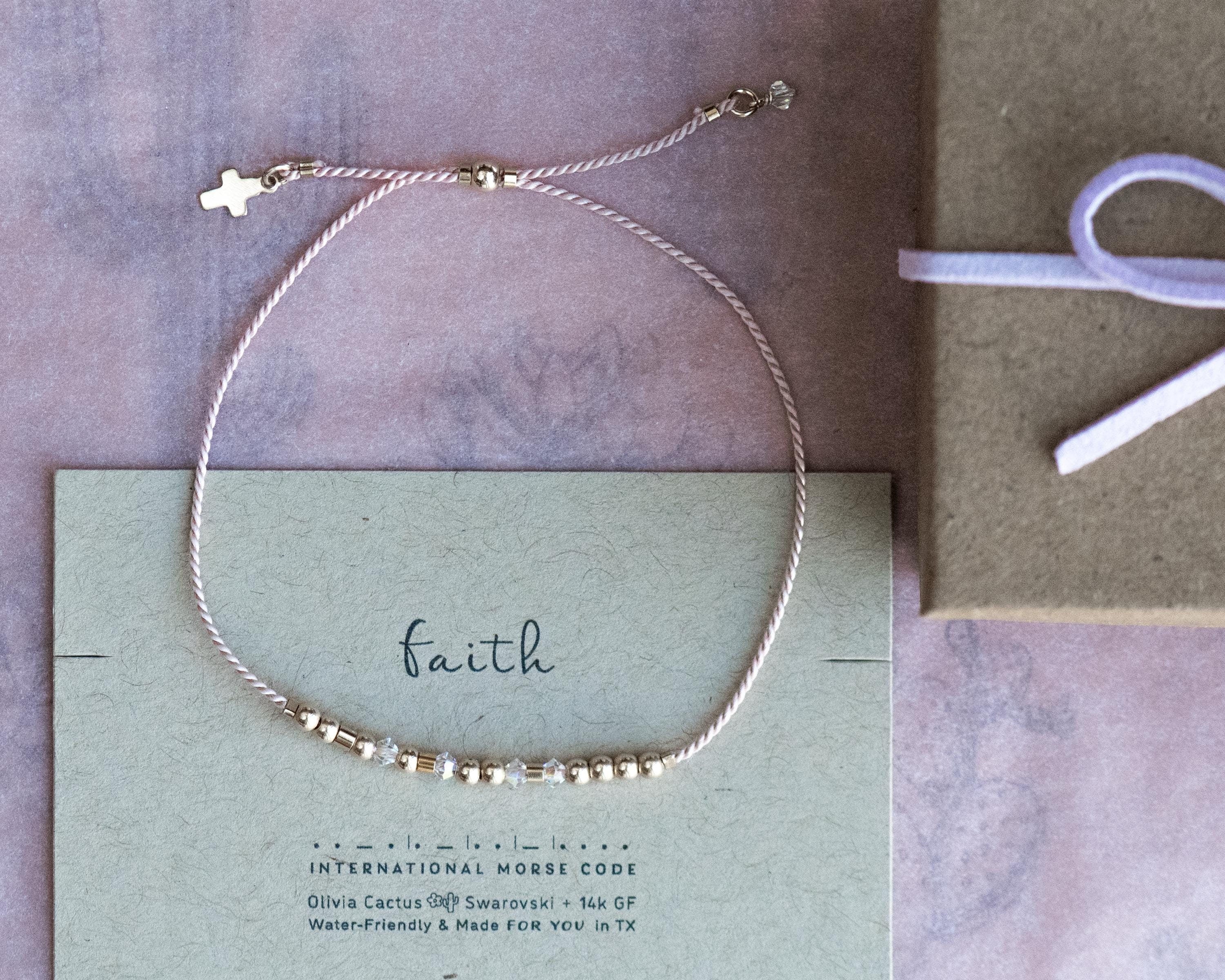 Gold + Crystals Morse Code Bracelet + Cross Charm