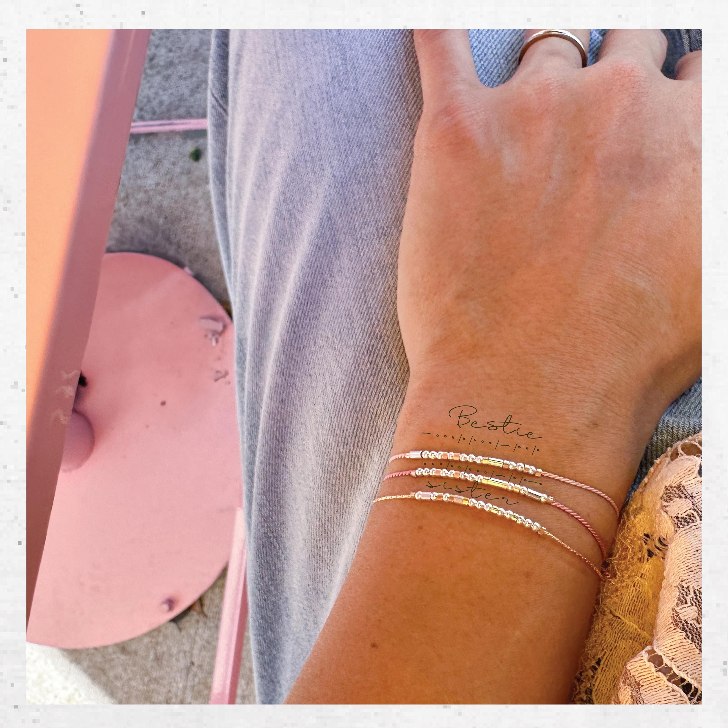 Custom Morse Code Bracelet, Silver & Rose Gold Beads, Friendship Jewelry