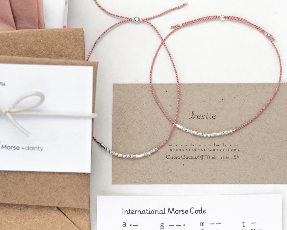 Custom Morse Code Bracelet, Silver & Rose Gold Beads, Friendship Jewelry