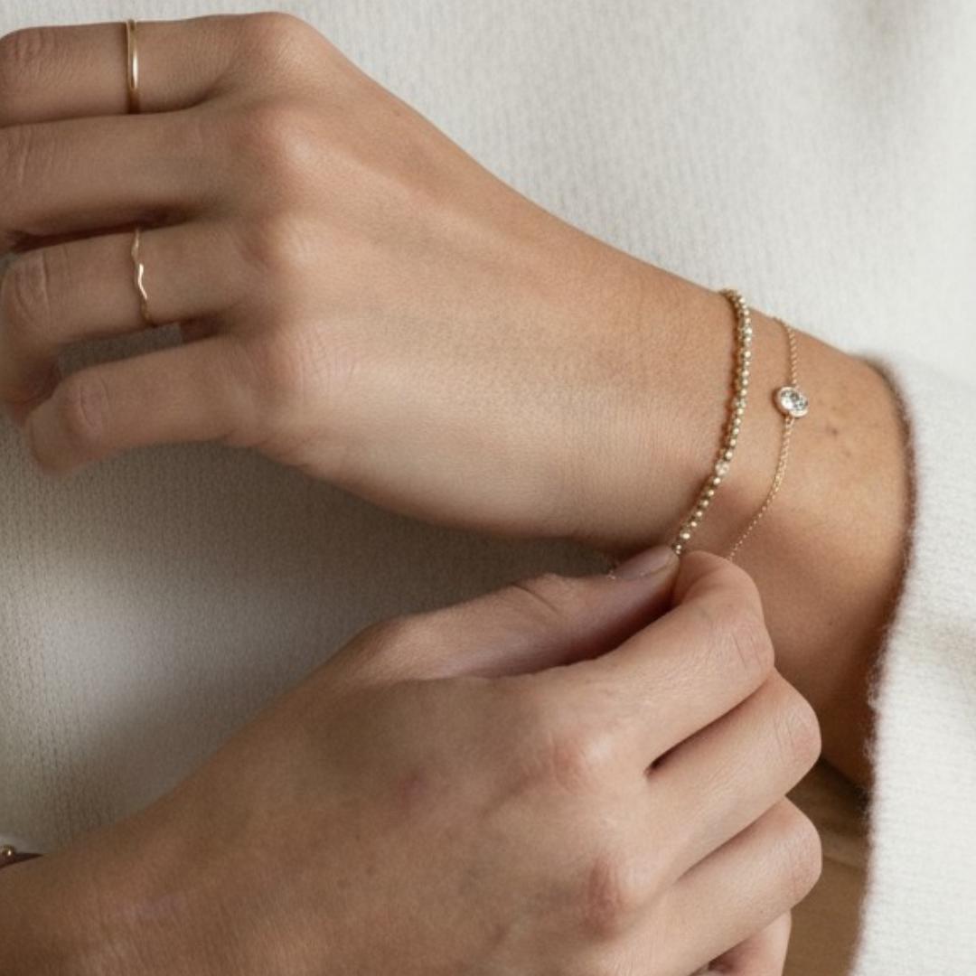 Solitaire Diamond Cut CZ Gold (GF) Chain Bracelet