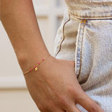 14k Gold Cross Bracelet with Bright Pink Accents, Baptism Gift, First Communion, Mothers Day
