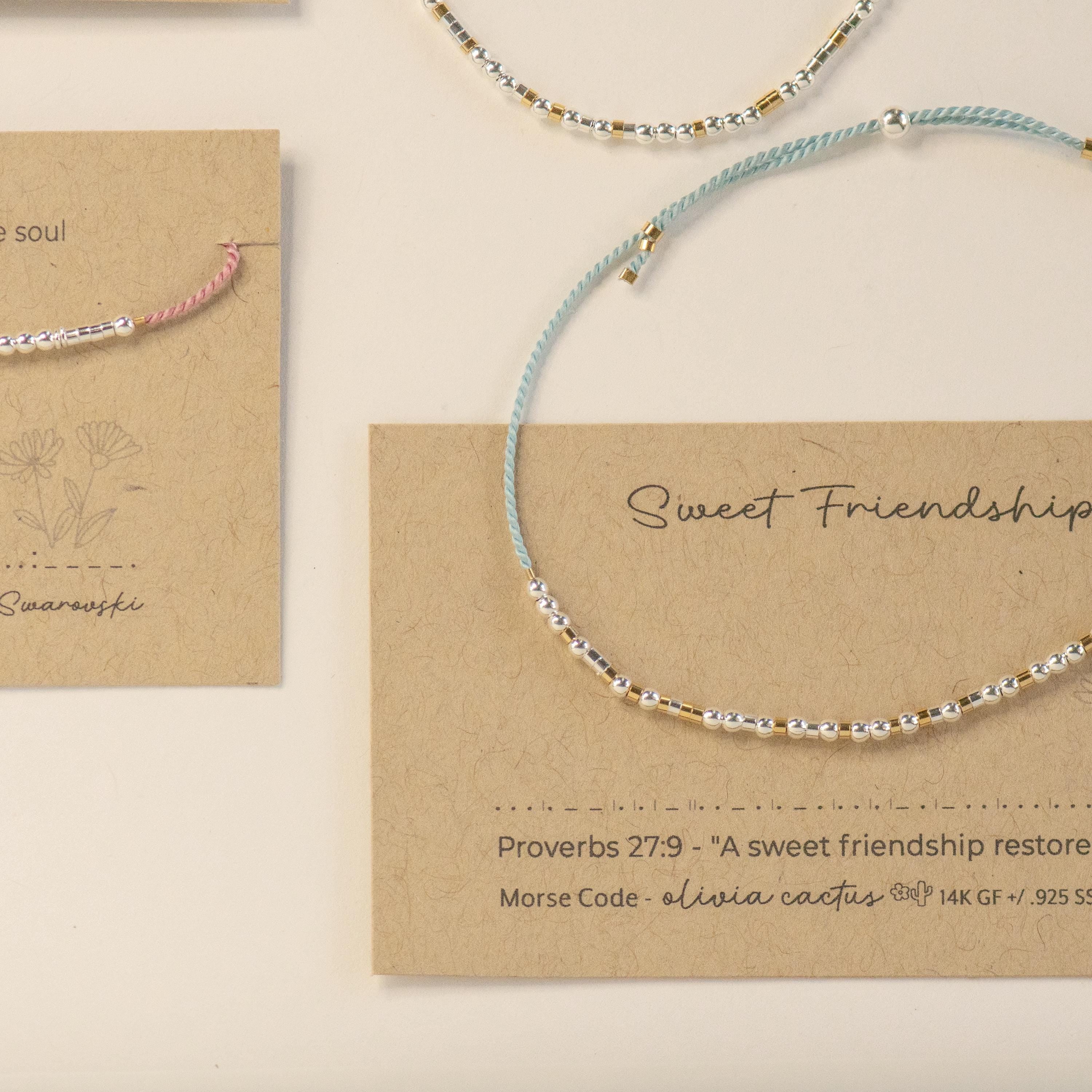 Custom Sterling Silver Morse Code Bracelet on Silk Cord - Personalized Gift for Her