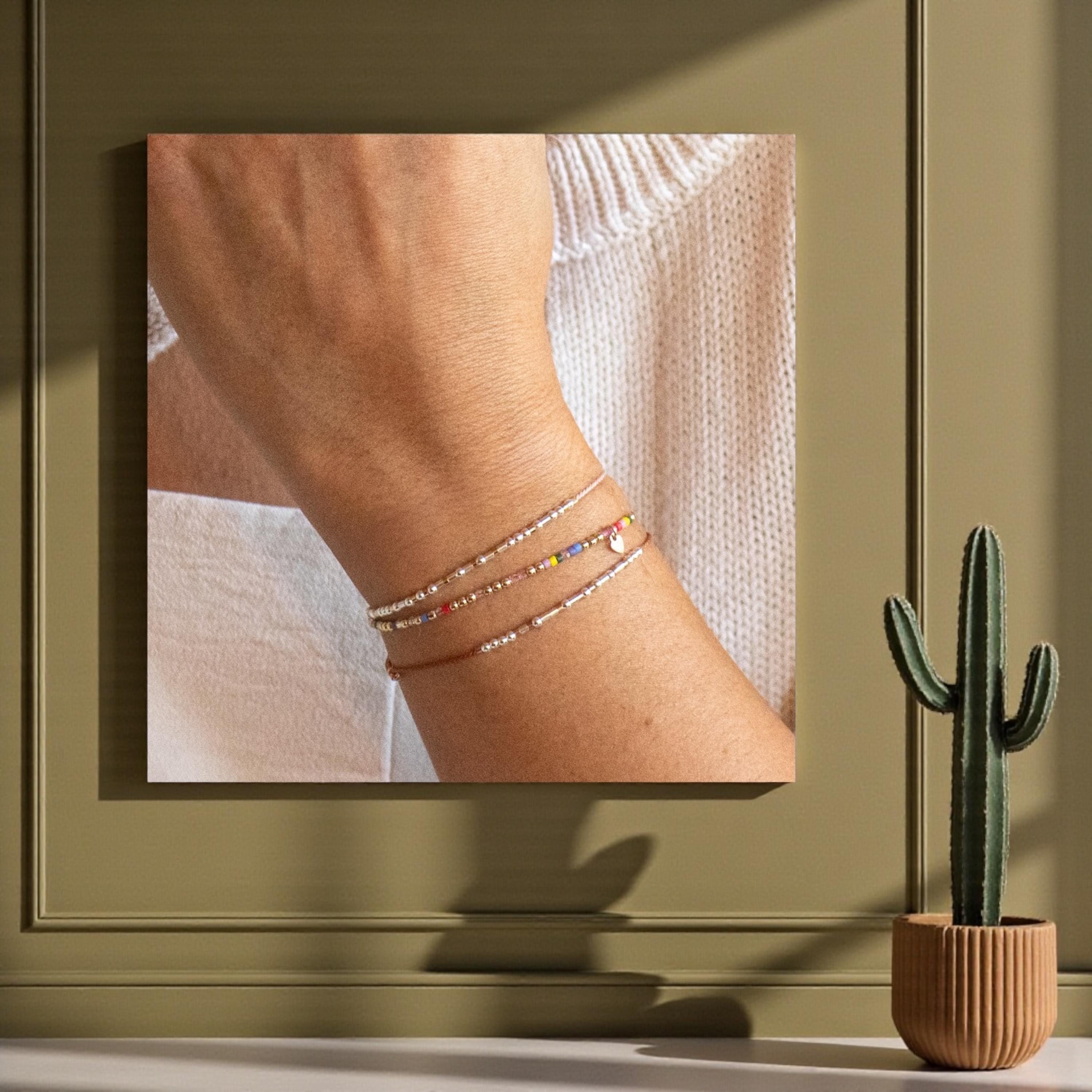 Morse Code Bracelet: Sterling Silver Beads, Strength on Pink or Custom Word, Color