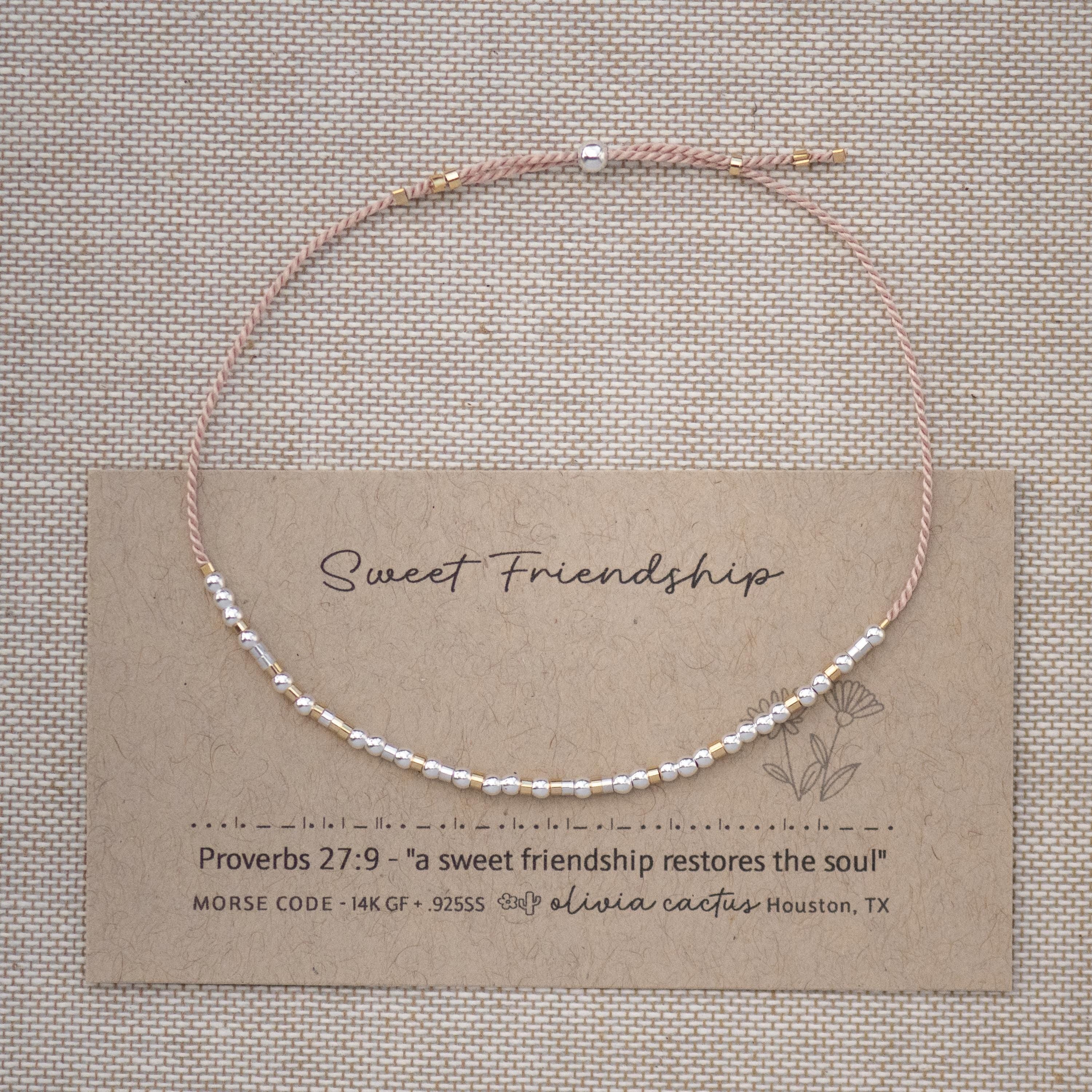 Morse Code Bracelet: Sterling Silver Beads, Strength on Pink or Custom Word, Color