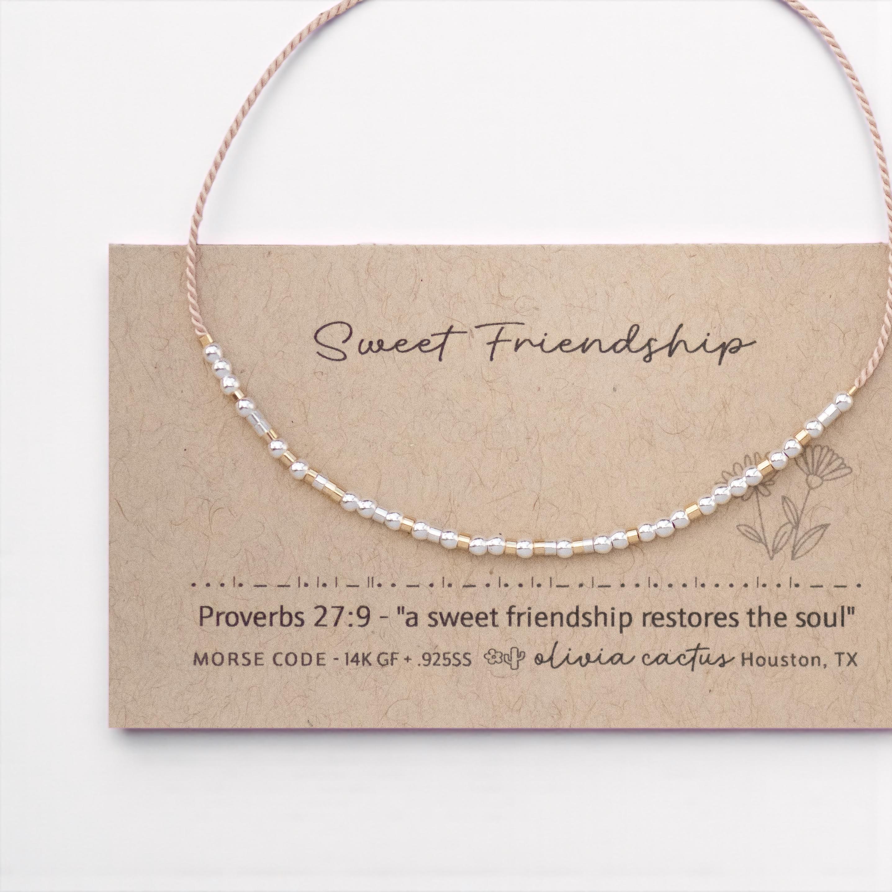 Sweet Friendship Morse Code Bracelet. Proverbs 27:9 or Custom Bible Verse. Silver, GoldFilled Gift.