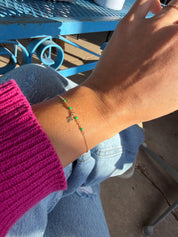 14k Gold Cross Bracelet with Bright Pink Accents, Baptism Gift, First Communion, Mothers Day