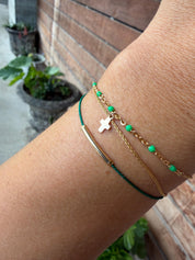 14k Gold Cross Bracelet with Bright Pink Accents, Baptism Gift, First Communion, Mothers Day