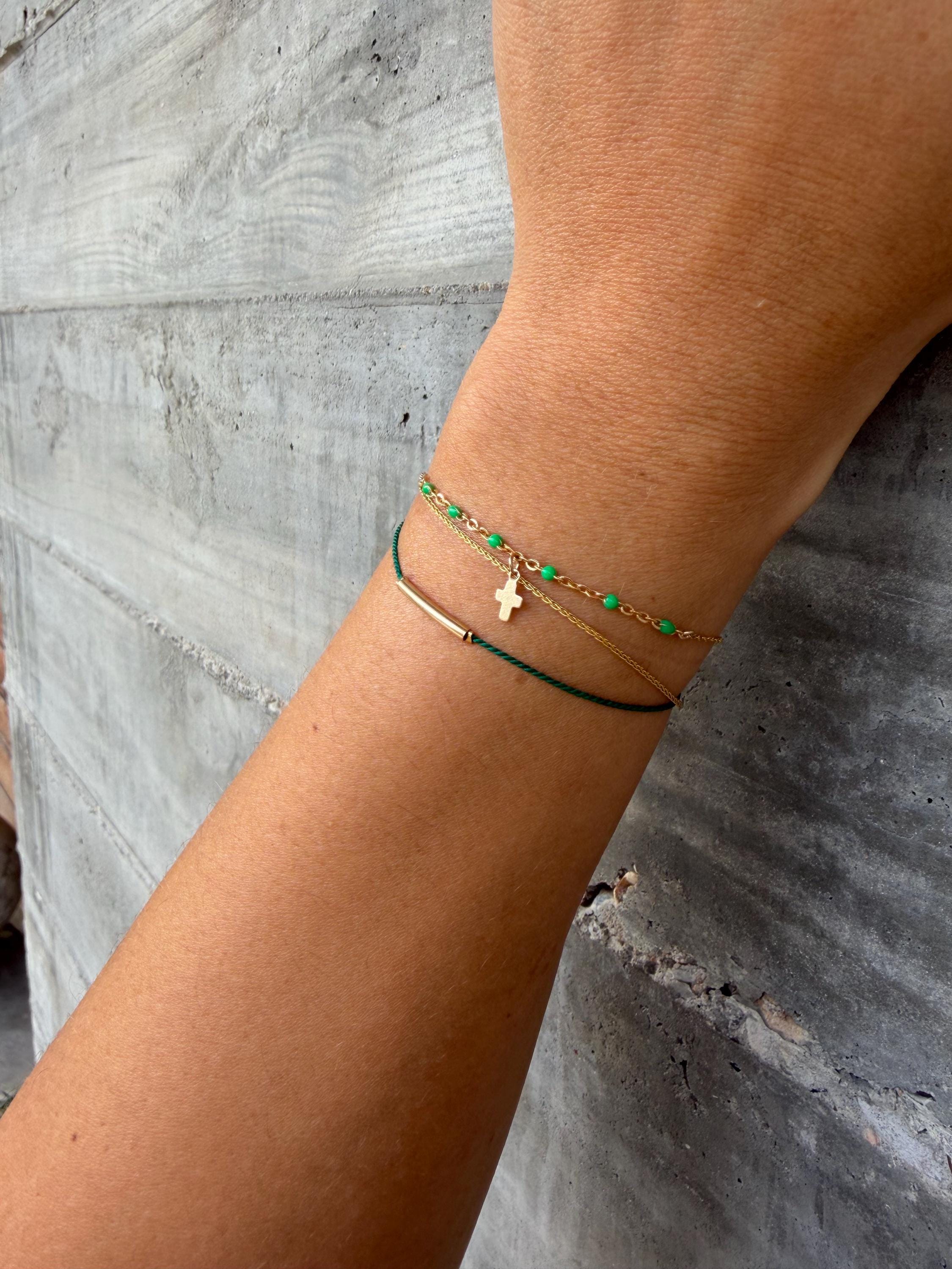 14k Gold Cross Bracelet with Bright Pink Accents, Baptism Gift, First Communion, Mothers Day