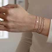 14k Gold Cross Bracelet with Bright Pink Accents, Baptism Gift, First Communion, Mothers Day