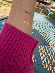 14k Gold Cross Bracelet with Bright Pink Accents, Baptism Gift, First Communion, Mothers Day