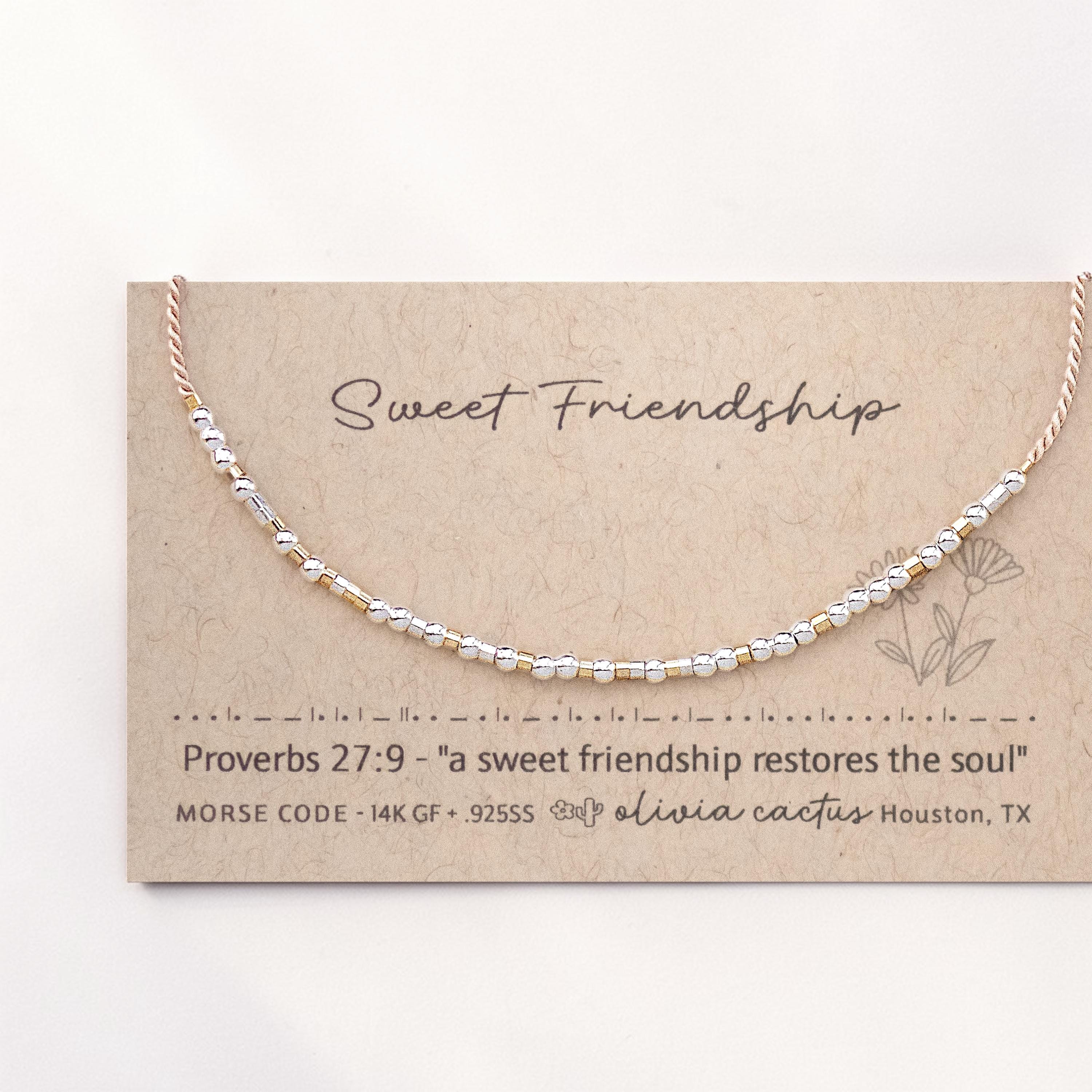 Sweet Friendship Morse Code Bracelet. Proverbs 27:9 or Custom Bible Verse. Silver, GoldFilled Gift.