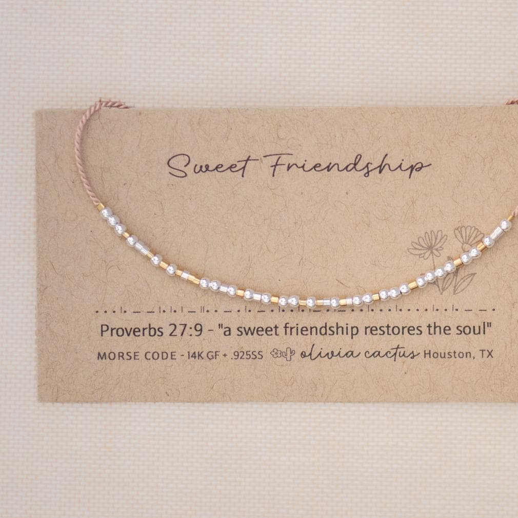 Sweet Friendship Morse Code Bracelet. Proverbs 27:9 or Custom Bible Verse. Silver, GoldFilled Gift.