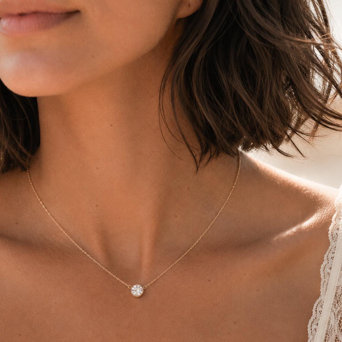 Nasreen Necklace, Diamond Cut CZ on 14k Gold Filled Chain, Dainty Bridesmaid Gift