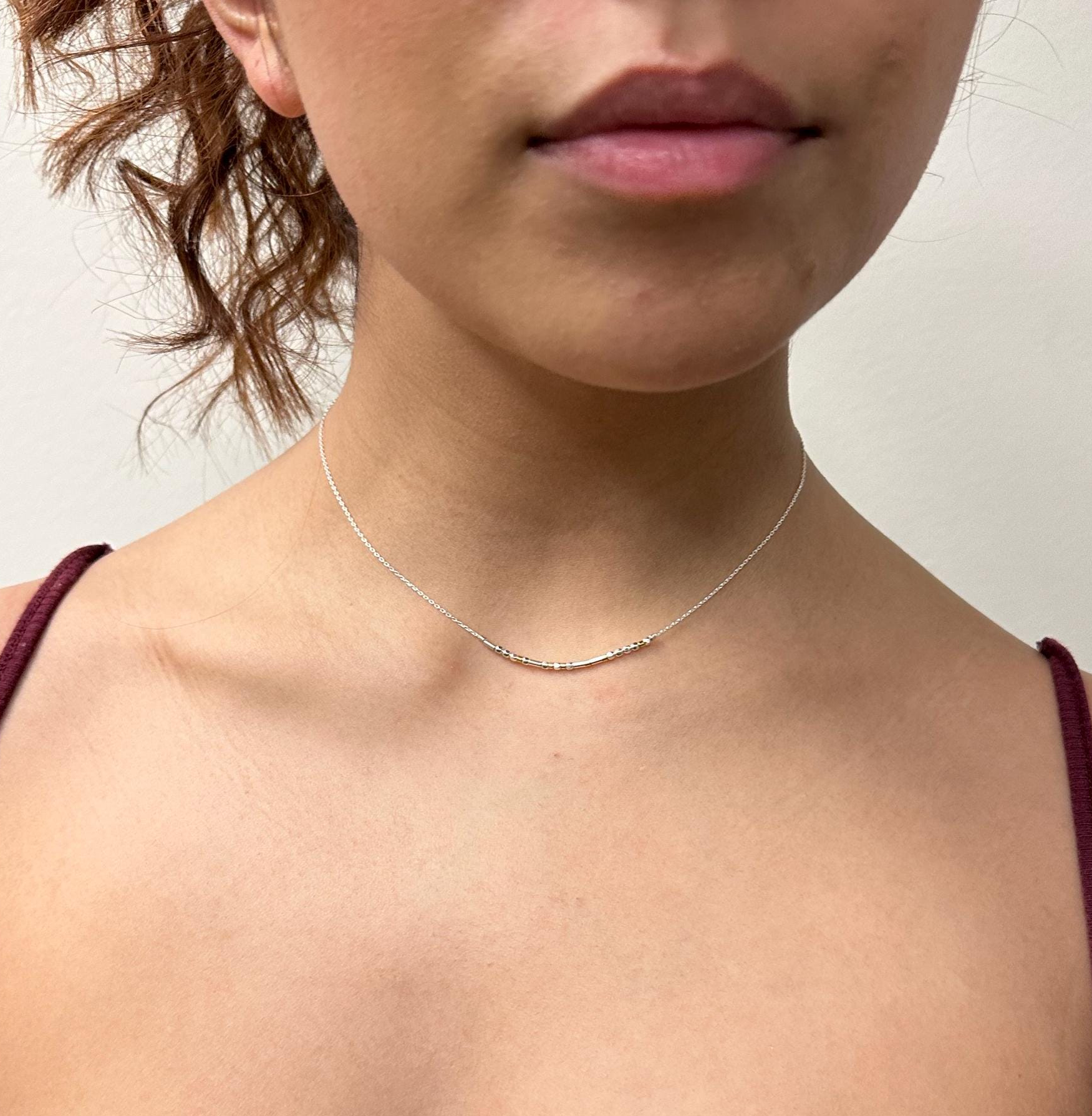 Custom Morse Code Necklace, Silver and Gold