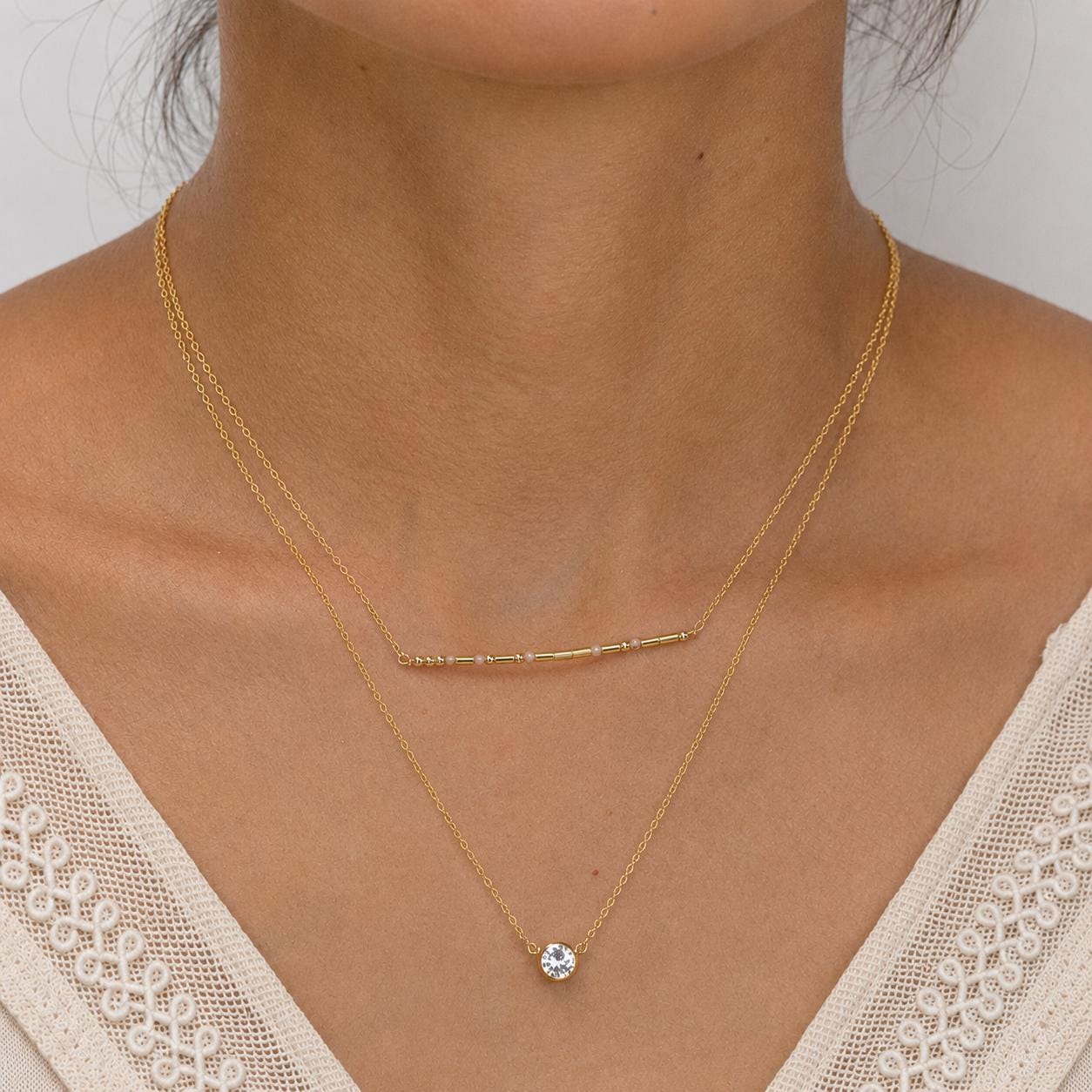 Nasreen Necklace, Diamond Cut CZ on 14k Gold Filled Chain, Dainty Bridesmaid Gift