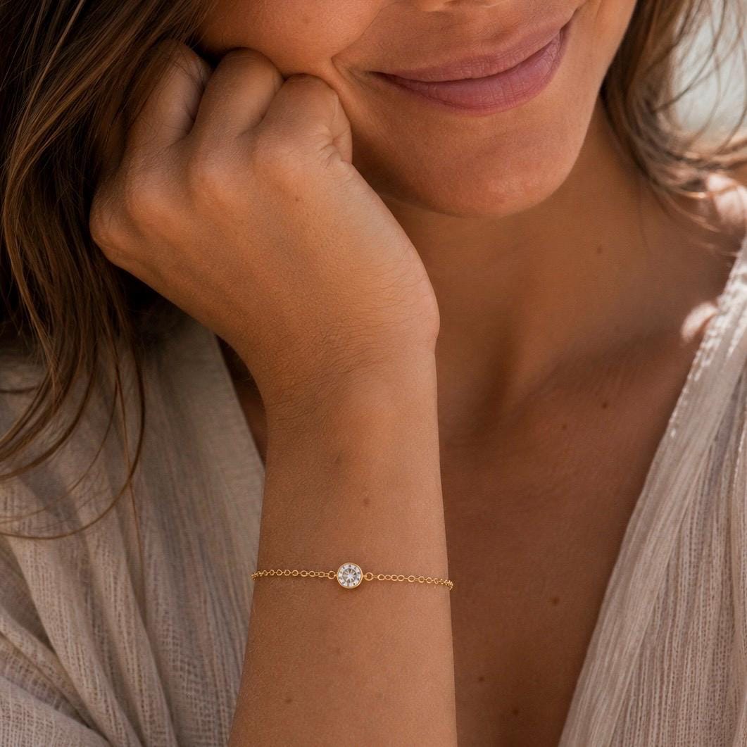 Solitaire Diamond Cut CZ Gold (GF) Chain Bracelet