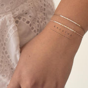 Custom Sterling Silver Morse Code Bracelet on Silk Cord - Personalized Gift for Her