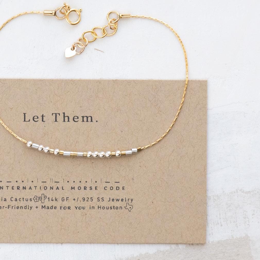 Morse Code Bracelet for Women, Personalized Custom Word, 14K Gold Filled Sterling Silver