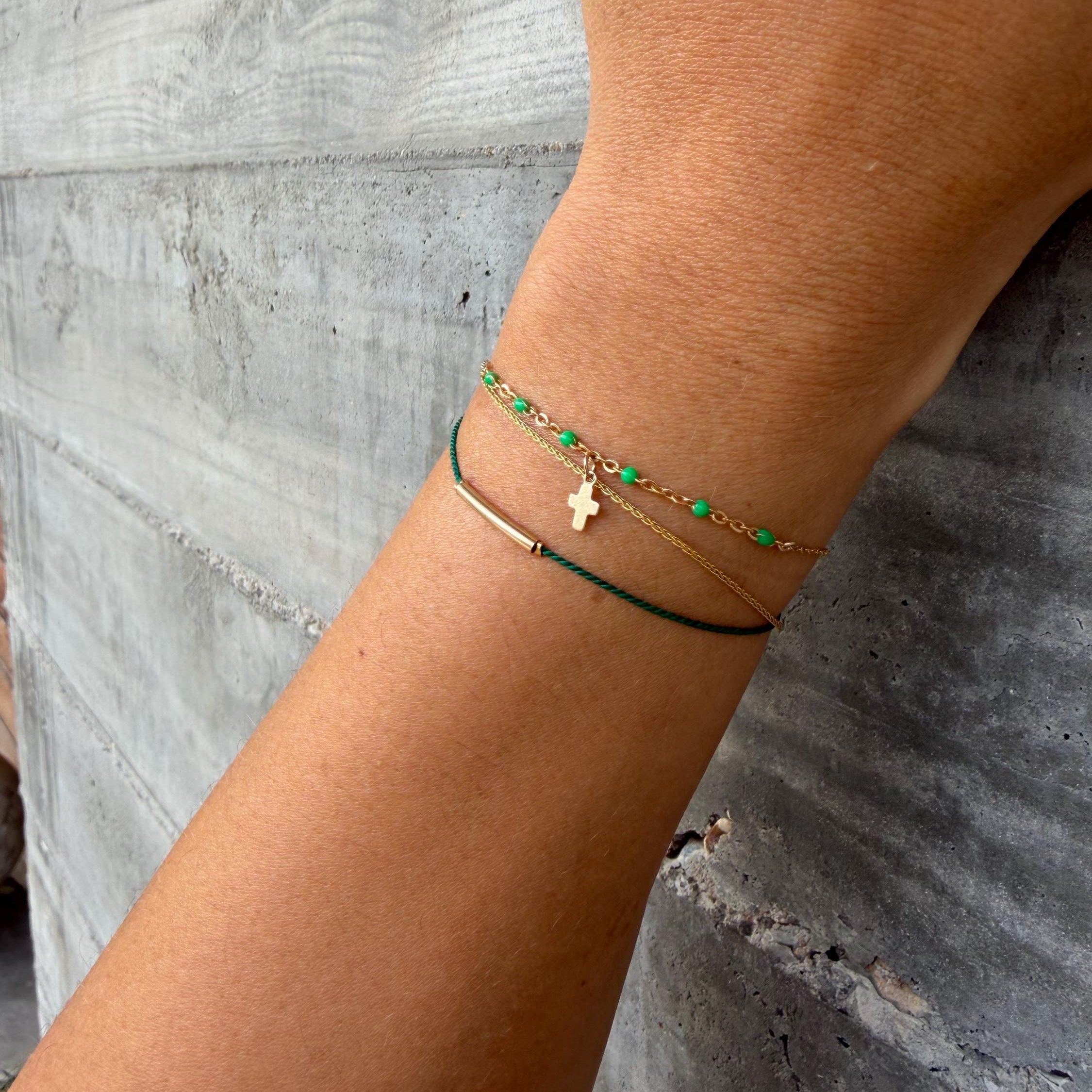 14k Gold Cross Bracelet with Bright Pink Accents, Baptism Gift, First Communion, Mothers Day