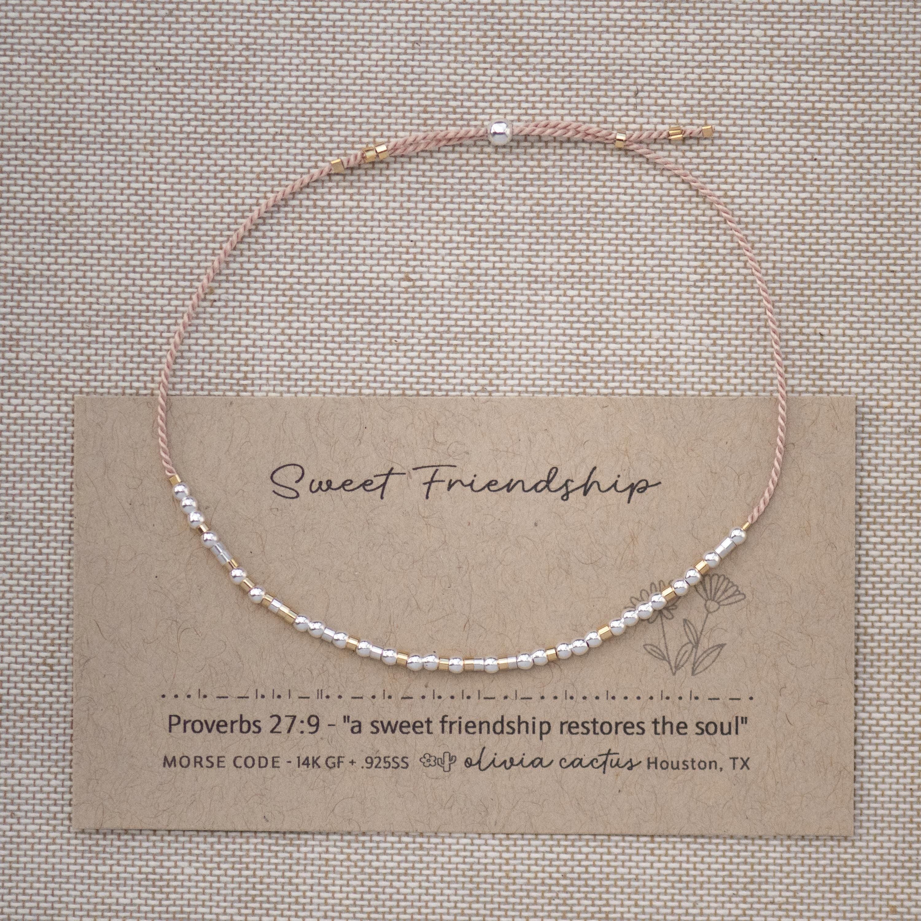 Morse Code Bracelet: Sterling Silver Beads, Strength on Pink or Custom Word, Color
