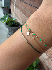 14k Gold Cross Bracelet with Bright Pink Accents, Baptism Gift, First Communion, Mothers Day