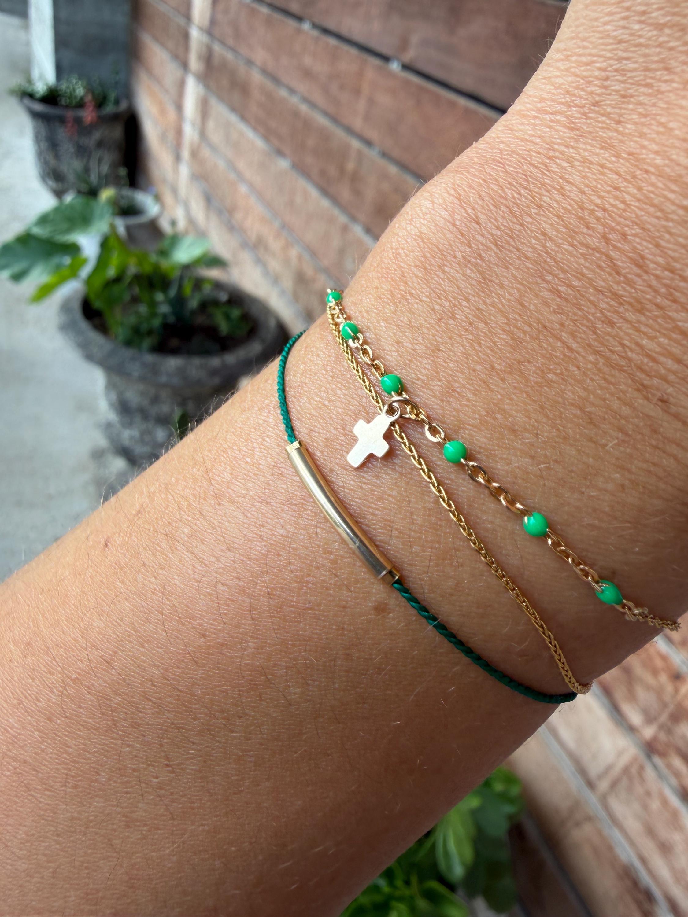 14k Gold Cross Bracelet with Bright Pink Accents, Baptism Gift, First Communion, Mothers Day