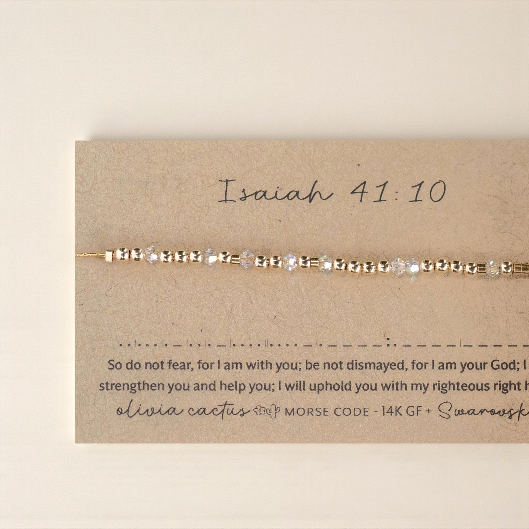 Isaiah 41:10 Morse Code Bracelet - Dainty 14K Gold & Silver Jewelry by Olivia Cactus