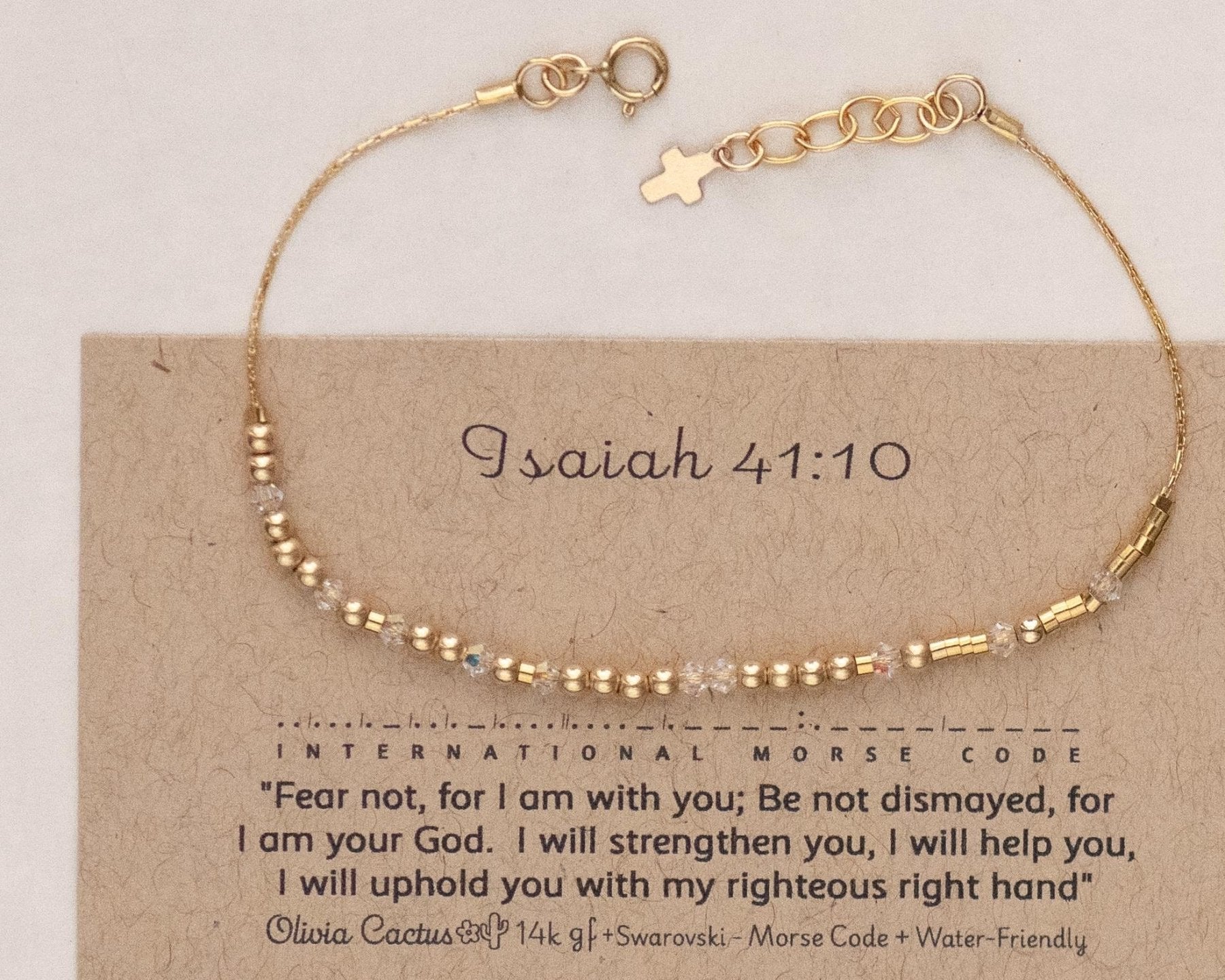 Isaiah 41:10 Morse Code Bracelet - Dainty 14K Gold & Silver Jewelry by Olivia Cactus