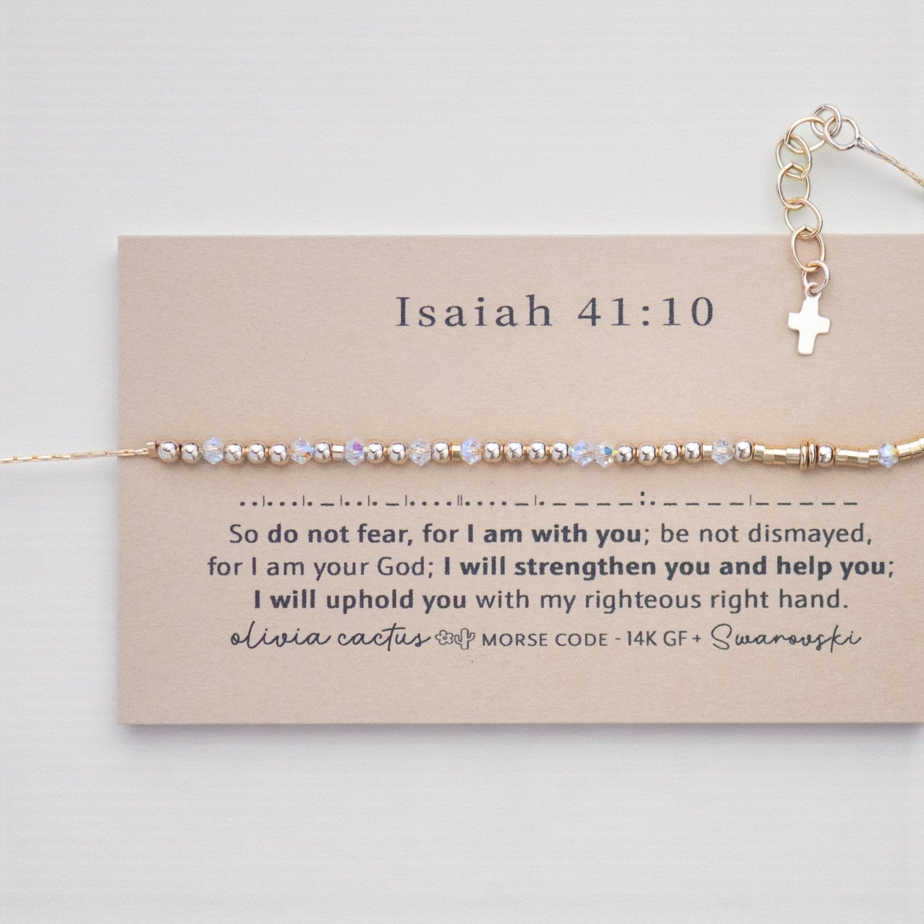 Isaiah 41:10 Morse Code Bracelet - Dainty 14K Gold & Silver Jewelry by Olivia Cactus
