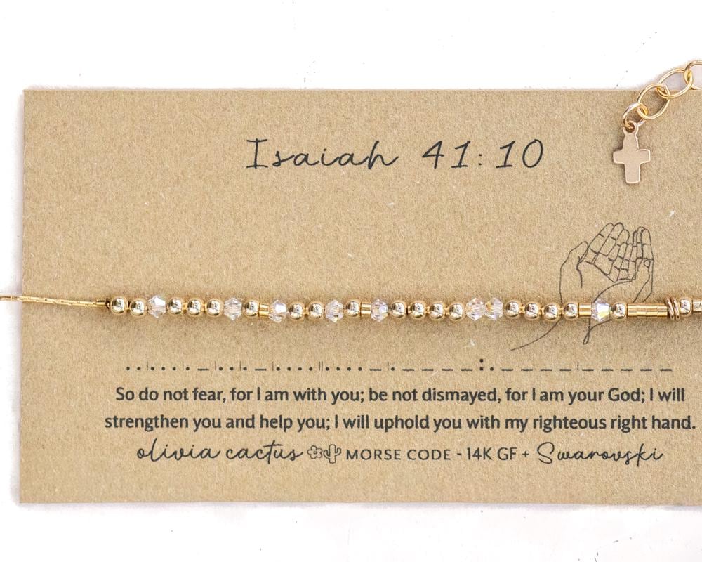 Isaiah 41:10 Morse Code Bracelet - Dainty 14K Gold & Silver Jewelry by Olivia Cactus