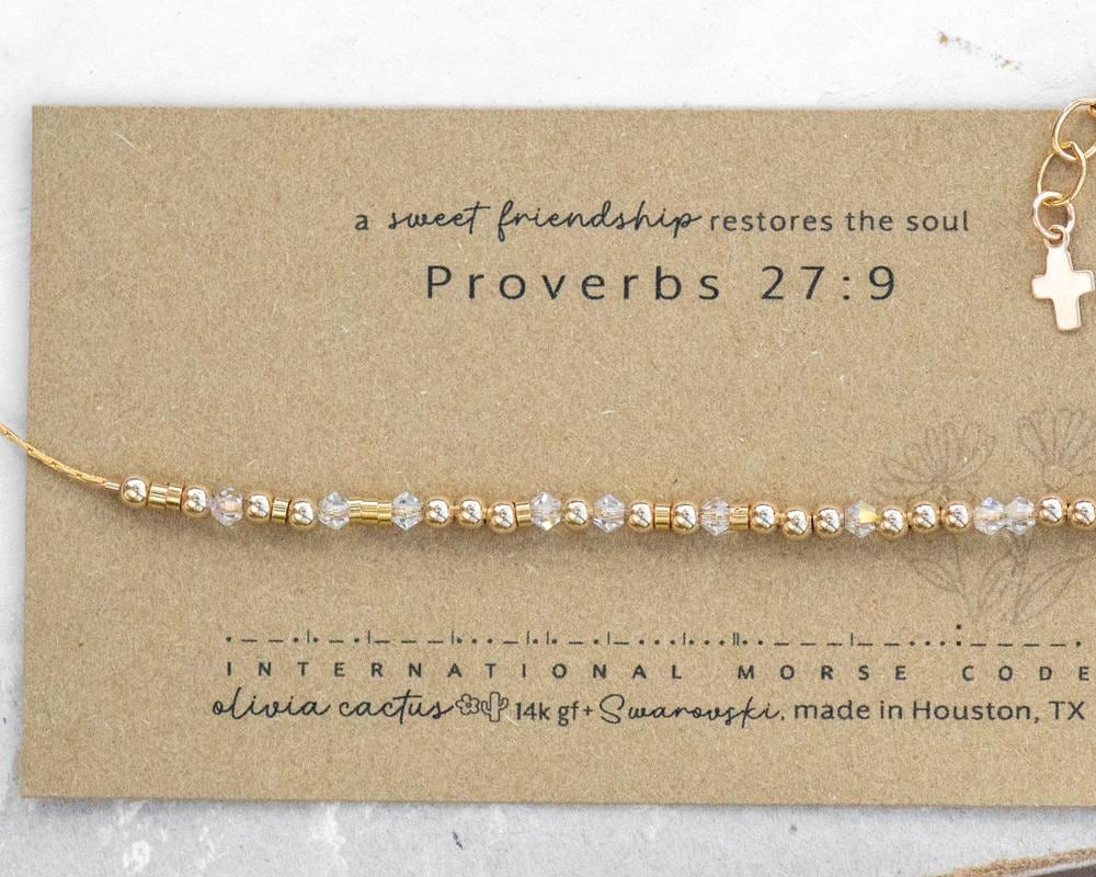 Isaiah 41:10 Morse Code Bracelet - Dainty 14K Gold & Silver Jewelry by Olivia Cactus