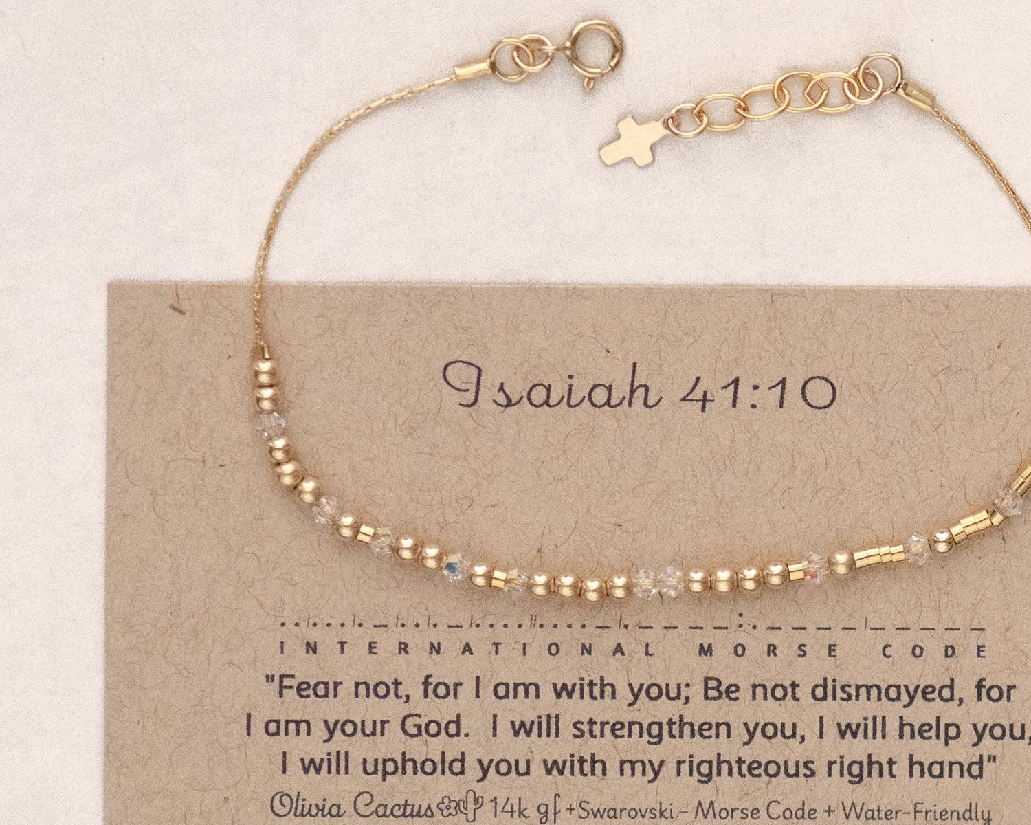 Isaiah 41:10 Morse Code Bracelet - Dainty 14K Gold & Silver Jewelry by Olivia Cactus