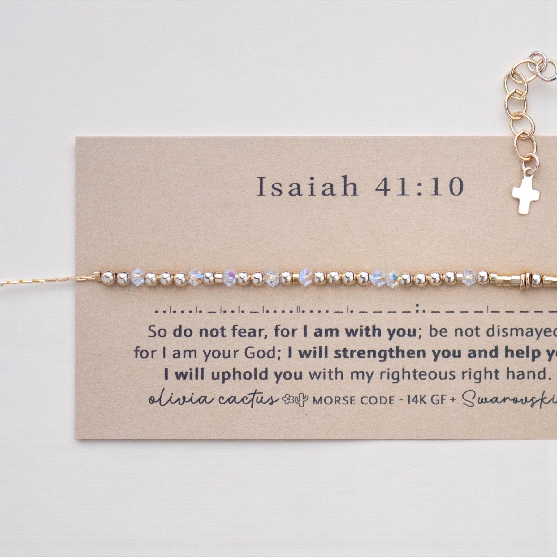 Isaiah 41:10 Morse Code Bracelet - Dainty 14K Gold & Silver Jewelry by Olivia Cactus